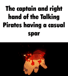 the captain and right hand of the talking pirates having a casual spar is shown