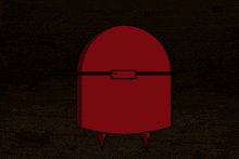 a cartoon drawing of a red object with the letter v on its face