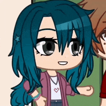 a girl with blue hair and a star in her hair