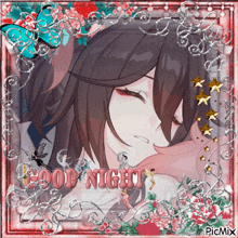a picture of a girl with the words " good night " written on it