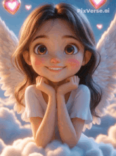 a little girl with angel wings is smiling with pixverse.ai in the corner