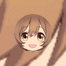a cartoon character with brown hair and yellow eyes