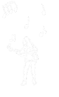 a line drawing of a man juggling music notes