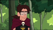 a cartoon character with a skull and a crown on his chest