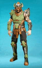 a video game character with a beard and horns