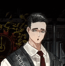 a man in a suit and tie has a badge on his vest that says ' a ' on it
