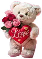 a teddy bear is holding a heart that says love