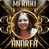 a picture of a woman in a gold frame with the name andrea on the bottom