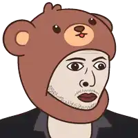 a cartoon of a man wearing a brown teddy bear hat