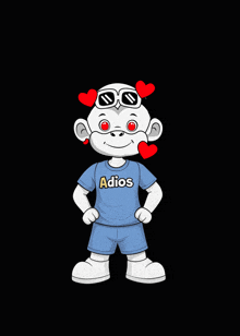 a cartoon character is wearing a blue shirt that says adios