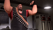 a cartoon character with a belt of bullets on his belt