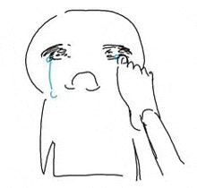 a black and white drawing of a person crying .