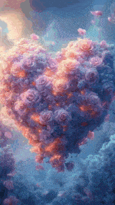 a heart made of roses floating in the air