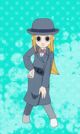 a cartoon of a girl wearing a hat and a coat