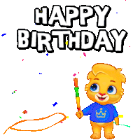 a happy birthday greeting with a cartoon character holding a stick