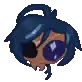 a pixel art drawing of a person with blue hair and sunglasses on a white background .