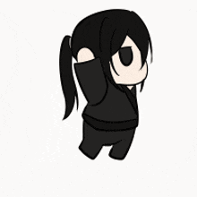a cartoon of a girl with long black hair and a ponytail