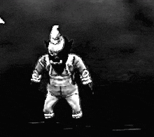 a black and white photo of a person standing in front of a flying dragon .