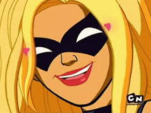 a cartoon of a woman wearing a mask with cn written on the bottom