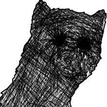 a black and white drawing of a cat 's head