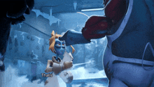 a cartoon character says that 's in front of a giant monster