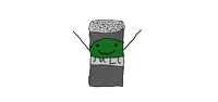 a cartoon drawing of a salt shaker with arms and a smiling face