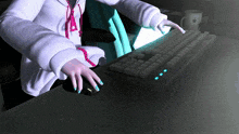 a cartoon character is typing on a computer keyboard