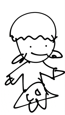 a black and white drawing of a cartoon character with a triangle in his hand .