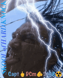 a picture of a man with lightning and the words skolshardknock on it