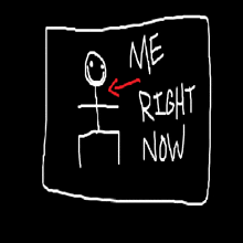 a drawing of a stick figure with the words " me right now " on it