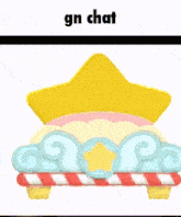 a cartoon character is laying on a bed with a star shaped pillow and the words gn chat above it