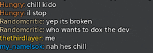a screenshot of a conversation between hungry chill kido and randomcritic