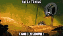 rylan taking a golden shower is written on a cartoon scene