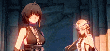 a couple of anime girls standing next to each other