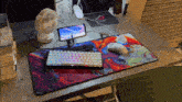 a keyboard and mouse are on a desk with a fan and a box that says xtreme on it