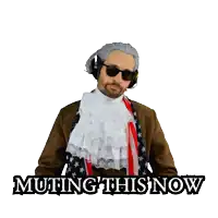 a man in a costume with the words muting this now