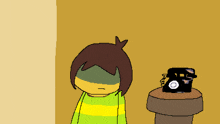 a cartoon of a person talking on a telephone
