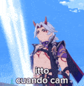 a cartoon character with horns and the words " itto cuando cam " on the bottom