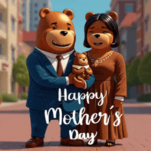 a happy mother 's day greeting card with a couple of bears