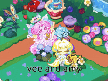 vee and amy are standing next to each other in the garden