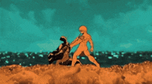 a drawing of a person flying through the air with a sword