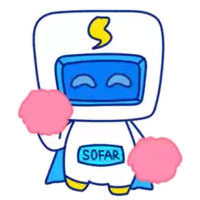 a cartoon drawing of a robot with the word sofar on his chest