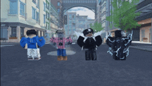 a group of roblox characters are standing on a street
