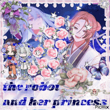 a collage of anime characters with the words " the robot and her princess " at the top
