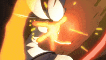 a close up of a cartoon character 's face with a glowing hand coming out of it