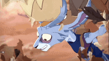 a cartoon rabbit with a cowboy hat on flying through the air