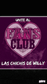 a purple poster that says fans club on it