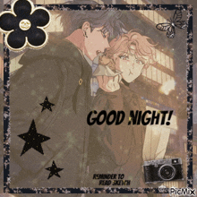 a picture of a man and woman with the words good night on it