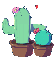 a cartoon cactus with a flower and a heart on its head