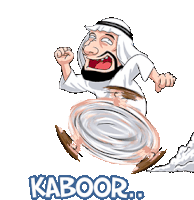 a cartoon of a man with a beard spinning a plate with the words kaboor below him